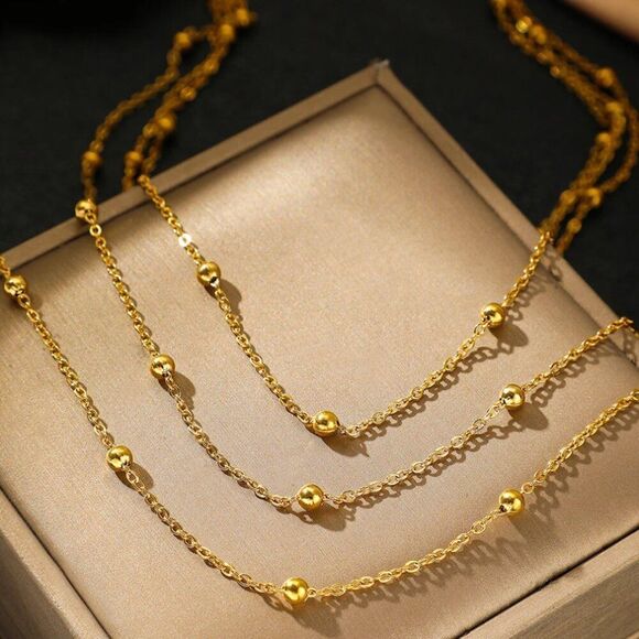 Triple Layer Station Chain Necklace in Gold - Picture 4 of 6